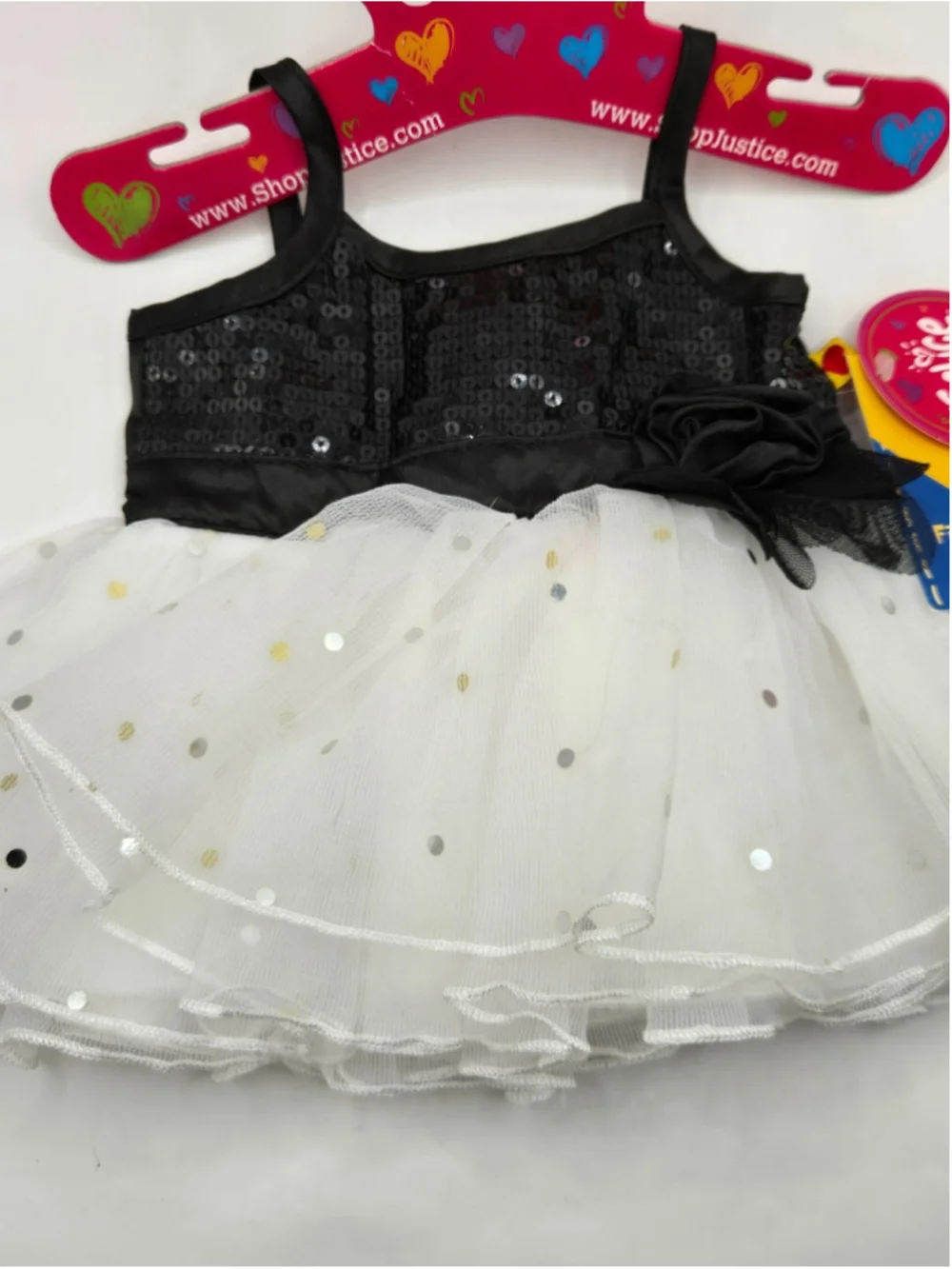 Build A Bear Justice Dress Black Sequin Bodice White Tulle Ruffle Polka Dot NWT